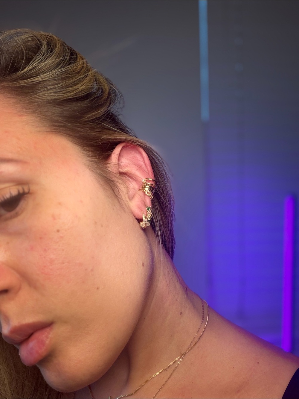 Gold Floral Ear Cuff and Hoop Set - Women's Jewelry
